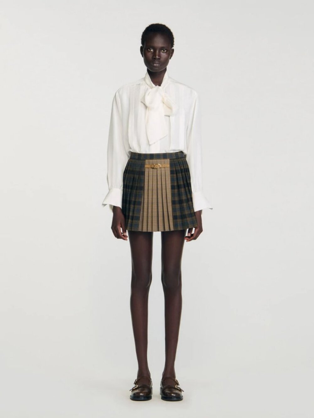 Sandro NWOT check pattern pleated mini skirt 36 - Picture 2 of 8